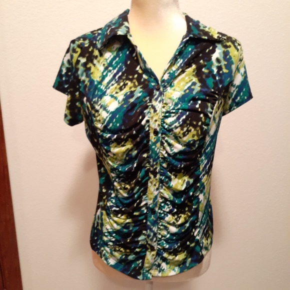 CATO Black, Turquoise, Green Women's Top Blouse Shirt - Size Large - Picture 1 of 5